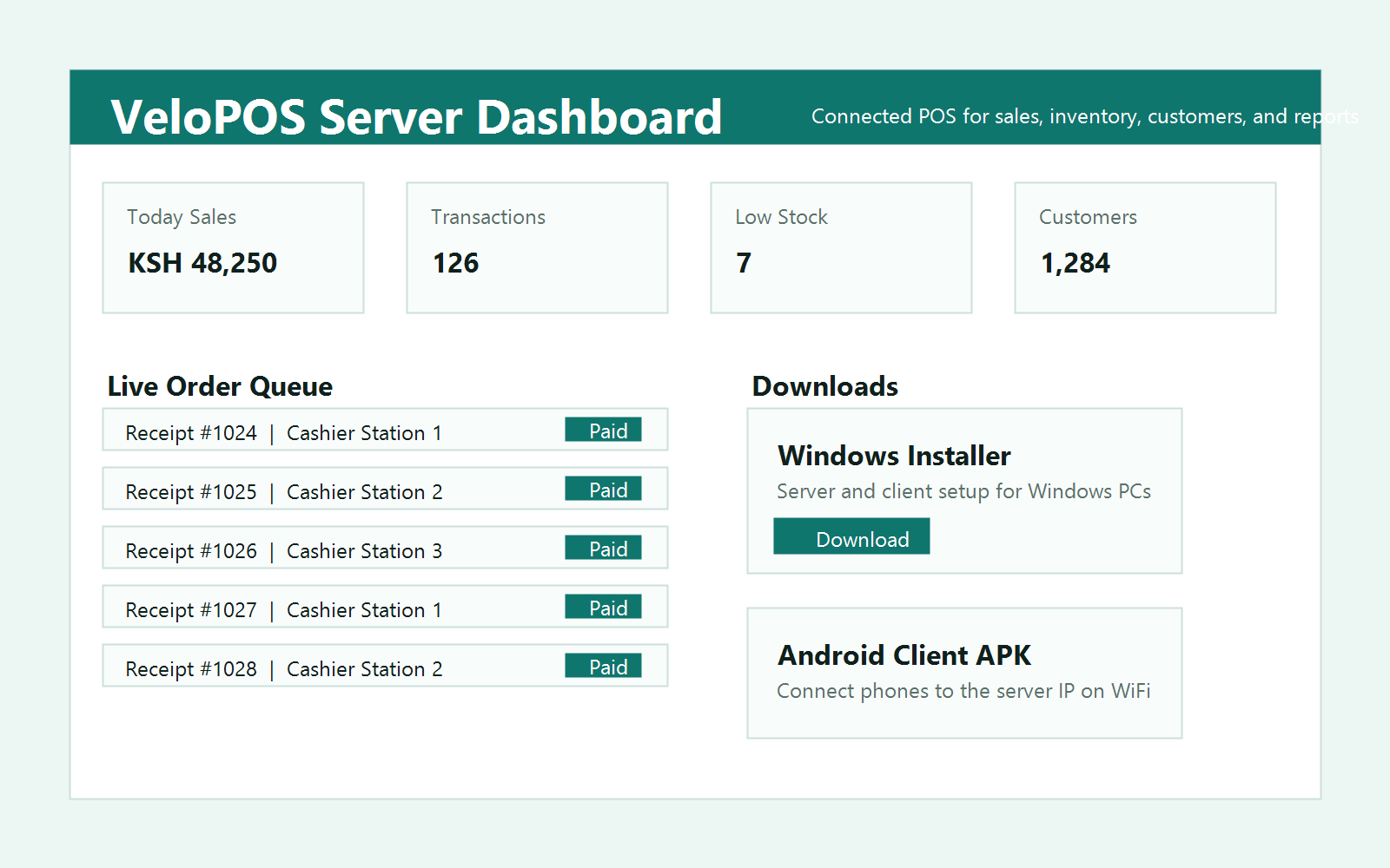 VeloPOS dashboard preview